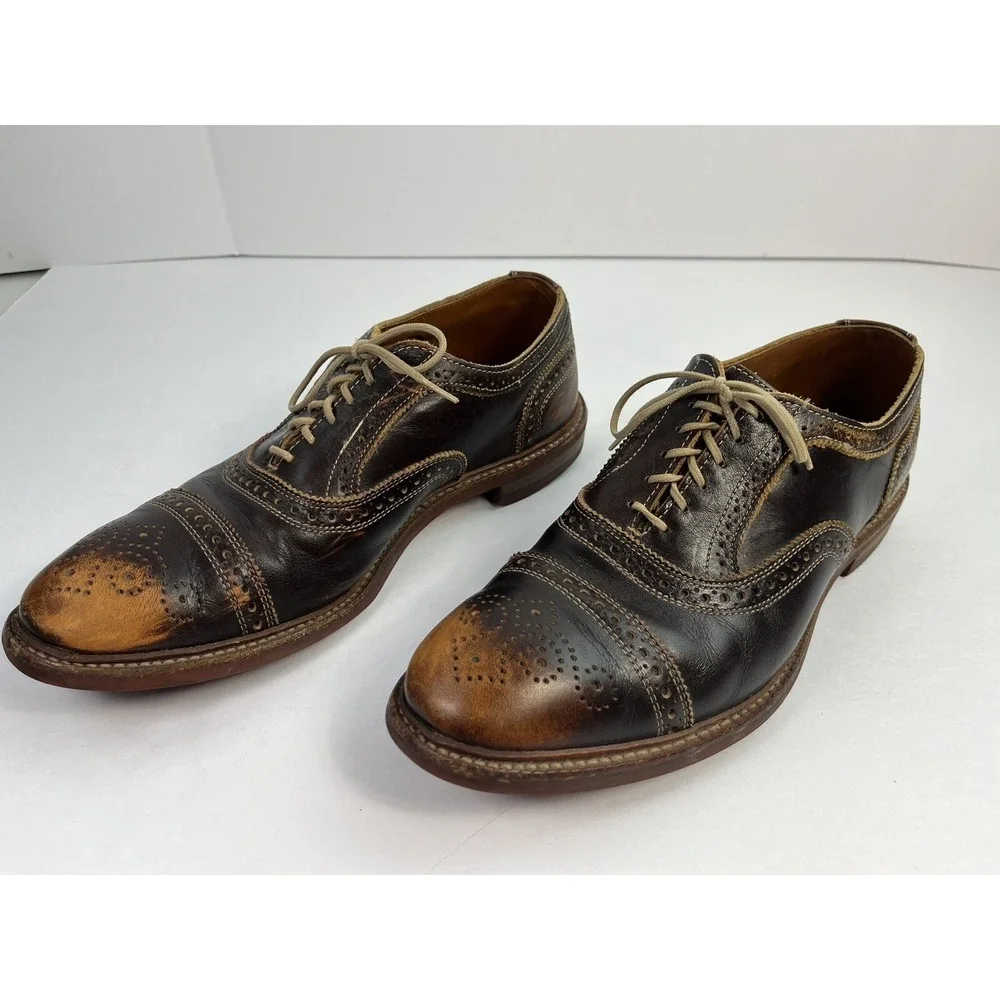 Allen Edmonds Strandmok Shoes Burnished Brown Cap Toe Dainite Soles Men's 10 D